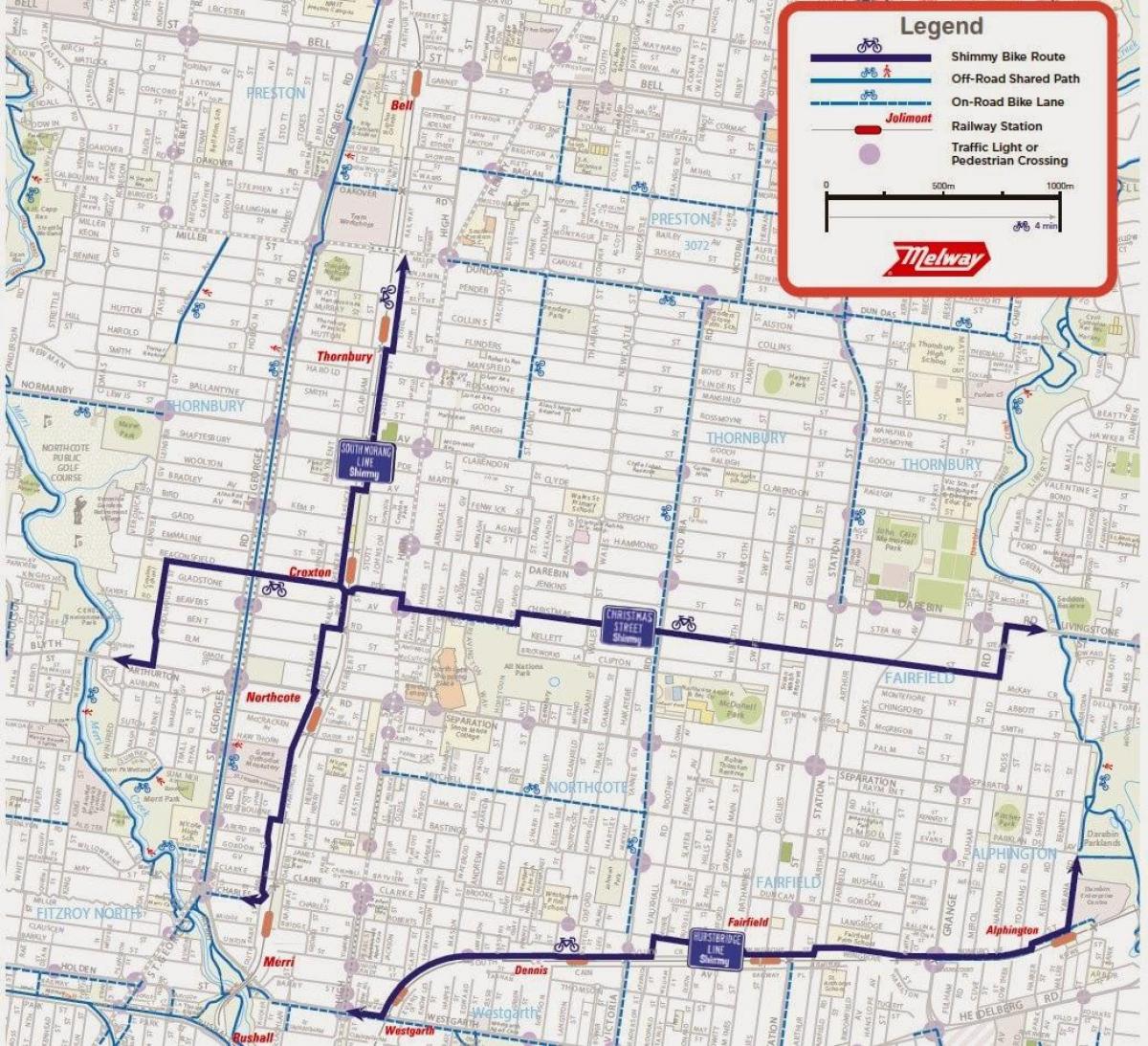 peta Melbourne basikal berkongsi