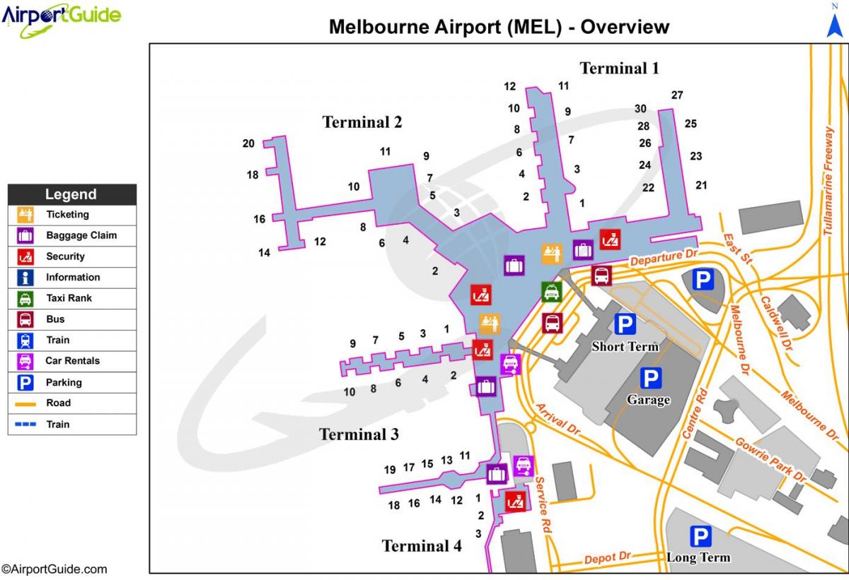 peta Melbourne terminal lapangan terbang