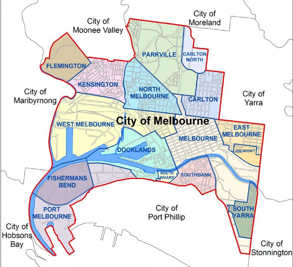 peta Melbourne dan pinggir bandar sekitarnya