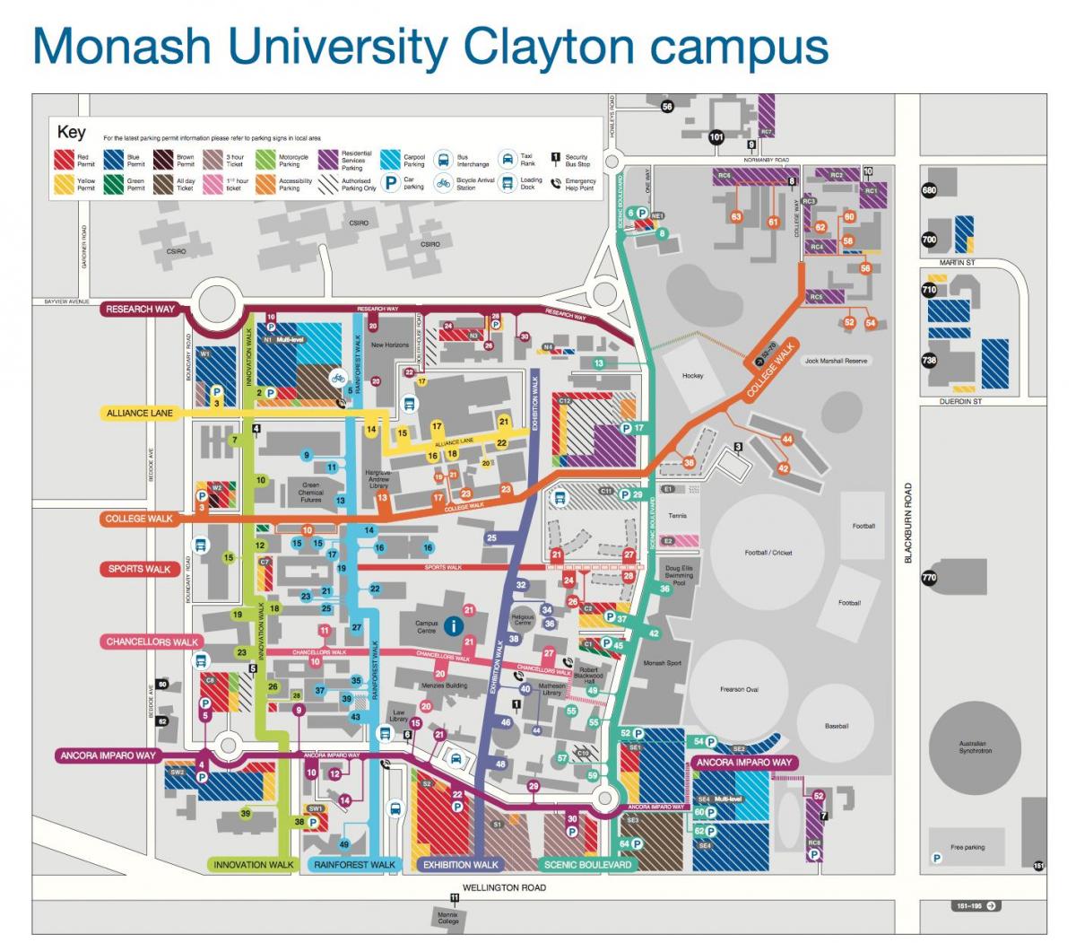 Tempat university Clayton peta