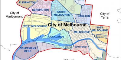 Peta Melbourne dan pinggir bandar sekitarnya